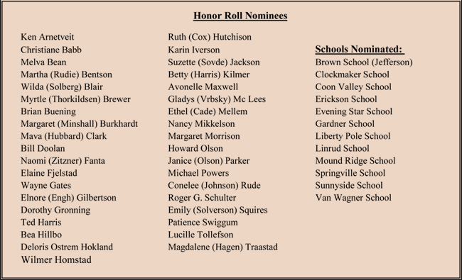 Honor Roll Nominees